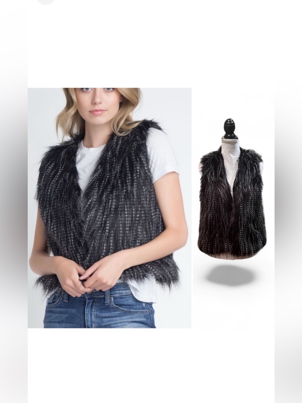 Collection Eighteen black faux fur boho warm Y2K retro textured vest size small